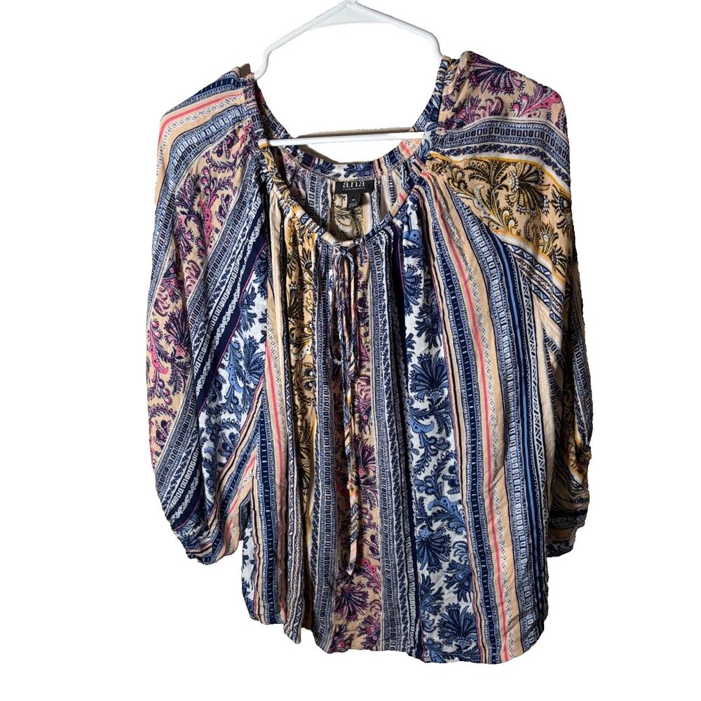 ANA A New Approach Blouse Women's XL 3/4 Sleeve Round Neck Boho Top Shirt